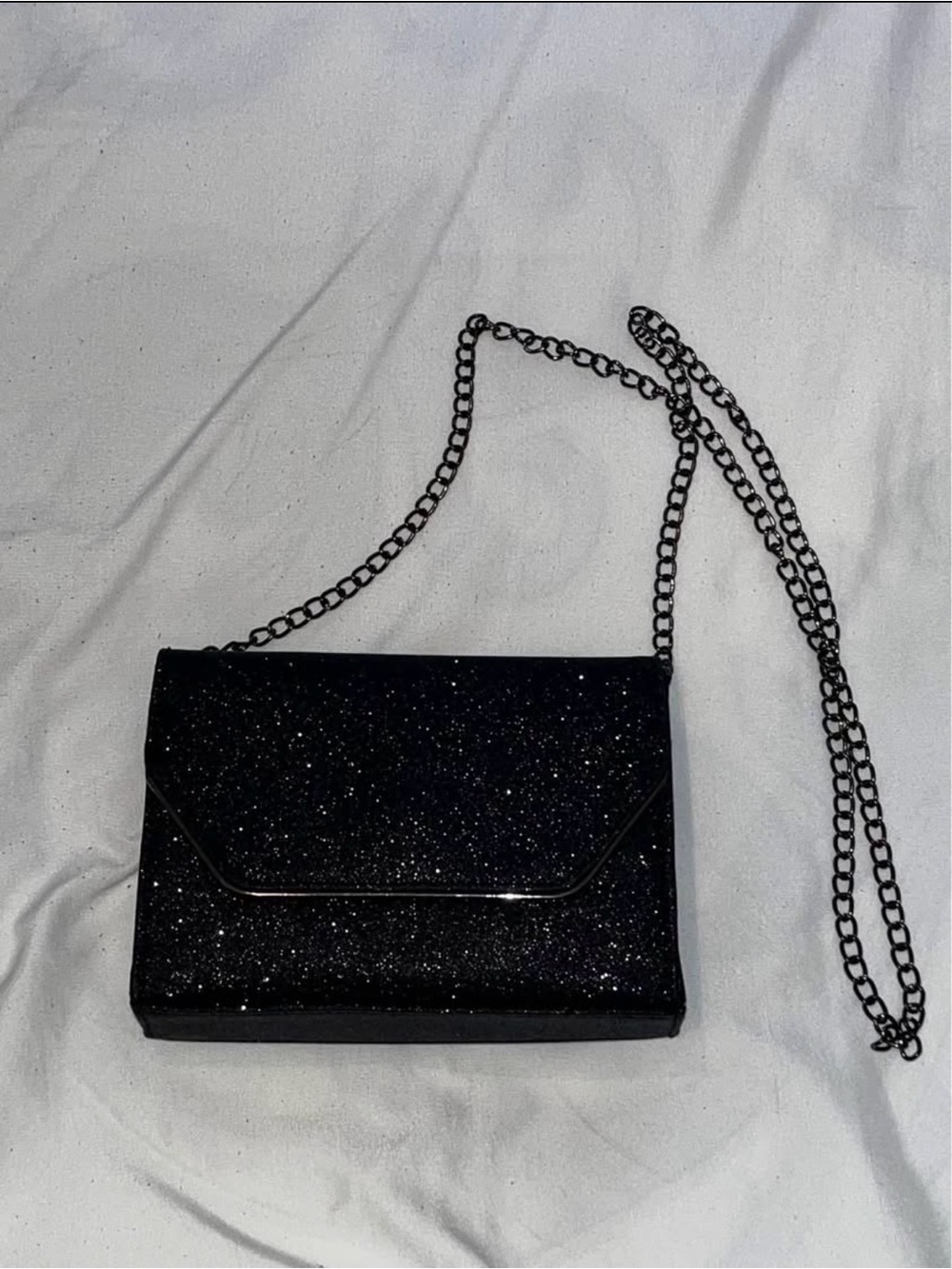 Black Glitter Envelope Clutch Crossbody Chain Bag